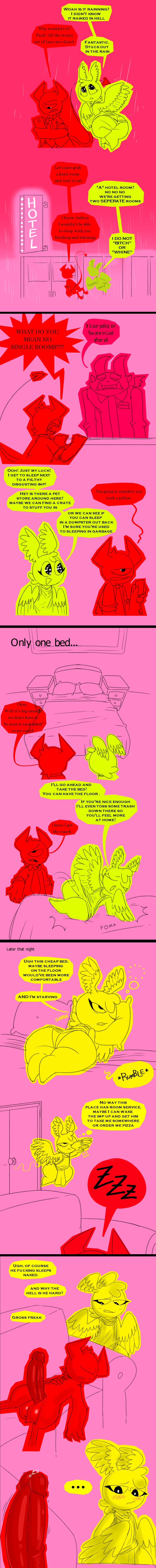 1_eye 2023 absurd_res angel angel_boy angel_wings annoyed_expression aroused aroused_face ass aubrey_(nylonheretic) balls bed big_ass big_butt big_penis blush blushing boner butt cherub clothing couch demon demon_boy demon_horns demon_humanoid demon_tail dialogue digital_media_(artwork) duo english_text erect_while_sleeping erection eyelashes feathered_wings feathers femboy feminine feminine_body furniture gay genitals hi_res horn horns hotel huge_cock humanoid imp krylon_(nylonheretic) large_ass large_penis looking_at_penis lying lying_on_sofa male male/male not_furry nude nylonheretic on_back on_sofa pear-shaped_figure pear_shaped pear_shaped_male penis precum precum_bubble profanity robe sleeping sleeping_nude sleeping_on_couch sofa staring_at_penis teapot_(body_type) text unguligrade veiny veiny_penis wide_hips wings wings_on_head