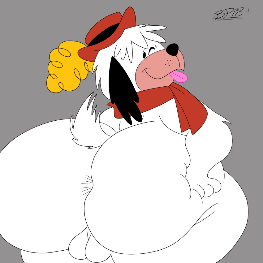 1boy anthro anus balls big_ass big_butt blastprocessing16 bubble_ass bubble_butt canine cartoony dog dum_dum hanna-barbera happy_face hat hi_res mammal red_scarf sheepdog tail touche_turtle_and_dum_dum white_fur