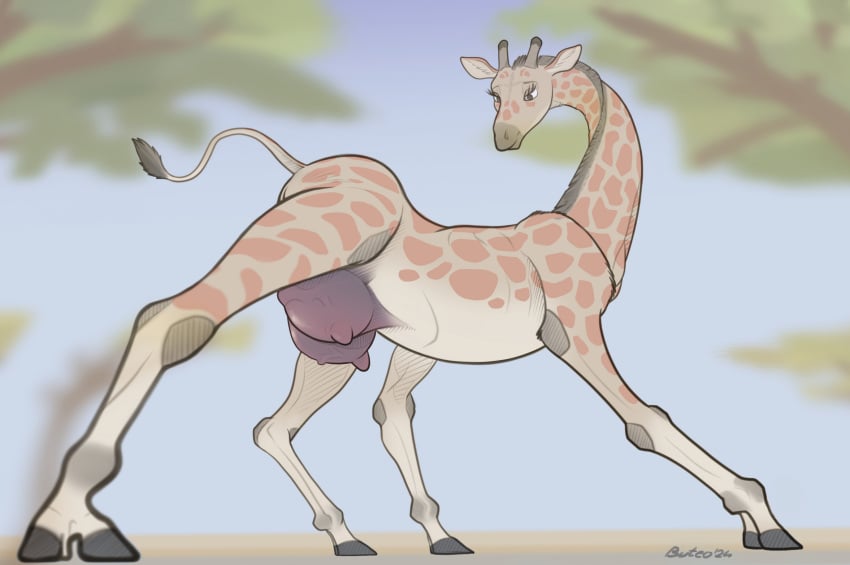 female feral giraffe giraffid hi_res horn mammal milvusb ossicone solo veiny_udders wrong_udders