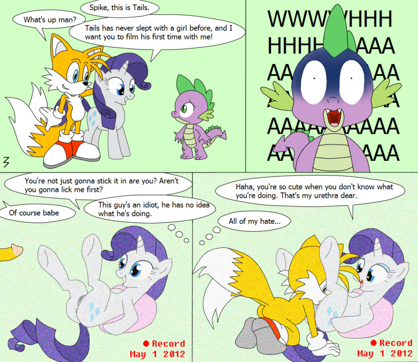 3pac crossover cub feral friendship_is_magic fur furry_tail multiple_tails my_little_pony rarity_(mlp) smooth_skin sonic_(series) spike_(mlp) tail tails