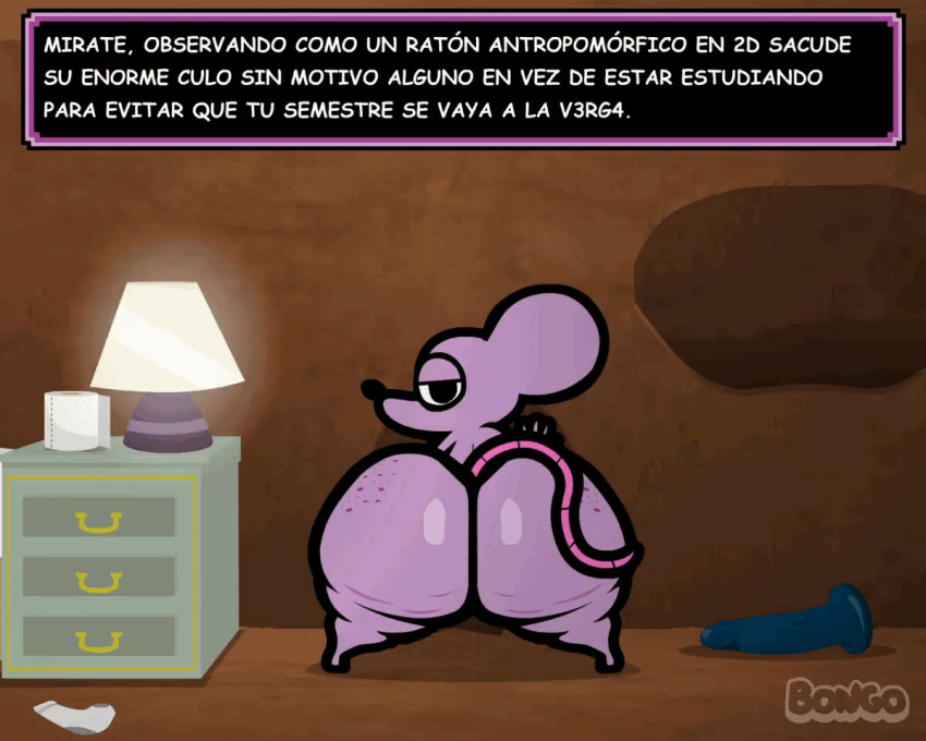 animated bonguitoweon butt_slap dildo male male_only mammal mouse murid murine nude rodent sex_toy slap solo spanish_text text