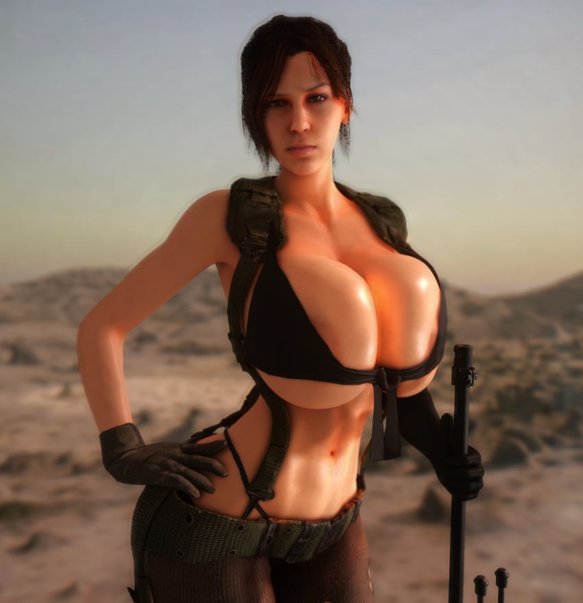 1girls 3d 3d_(artwork) alternate_breast_size bikini bikini_bottom bikini_top black_bikini black_bikini_bottom black_bikini_top breasts breasts_bigger_than_head brown_hair cleavage clothed clothed_female female female_only female_solo gun hand_on_hip holding_gun holding_object holding_sniper_rifle holding_weapon hourglass_figure huge_breasts human human_female human_only metal_gear metal_gear_solid metal_gear_solid_v panties ponytail quiet_(metal_gear) skimpy skimpy_clothes small_waist sniper sniper_rifle solo solo_female thin_waist top_heavy torn_clothes torn_clothing vaako wasp_waist weapon wide_hips