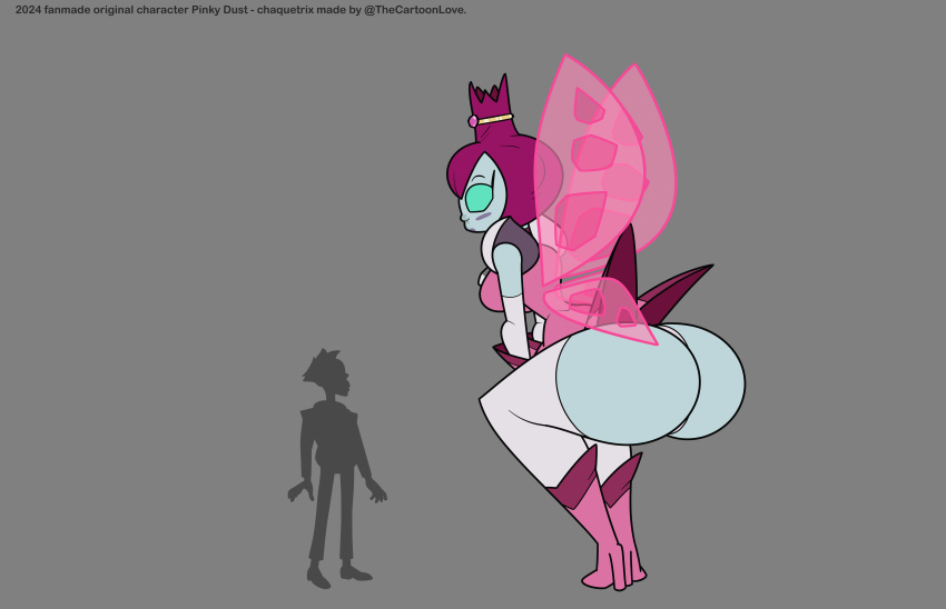 1girls alien alien_humanoid ass_focus ben_10 big_ass big_breasts big_butt cartoon_network chaquetrix clothed clothing crouching fairy female grey_background hair humanoid looking_at_another looking_down miniskirt model_sheet nemuina panties pinky_dust_(the_cartoon_love) simple_background skirt taller_female the_cartoon_love thick_thighs wide_hips