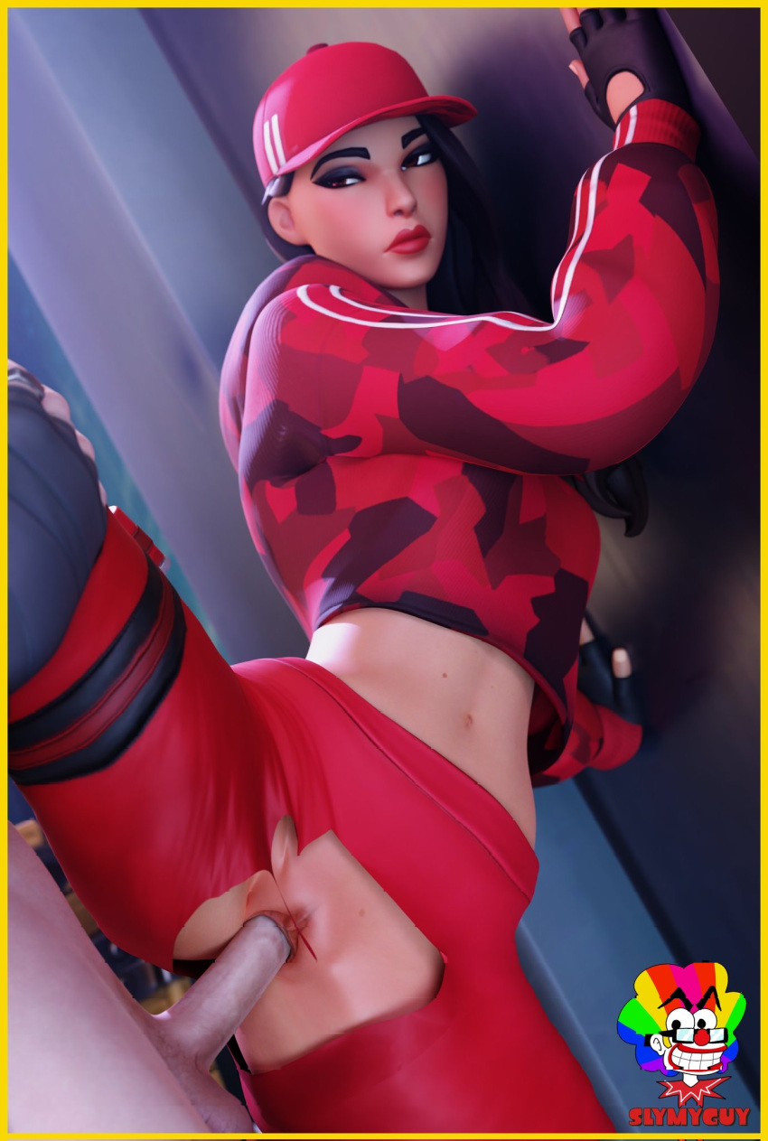 1boy 1girls 3d 3d_(artwork) belly belly_button brown_hair captured female fortnite fortnite:_battle_royale frown jonesy_(fortnite) leg_grab leg_up legs_apart partially_clothed_female penetration penis penis_in_pussy pussy ripped_clothing ruby_(fortnite) sex slymyguy splits spread_legs standing_sex straight unseen_male vaginal_penetration vaginal_sex