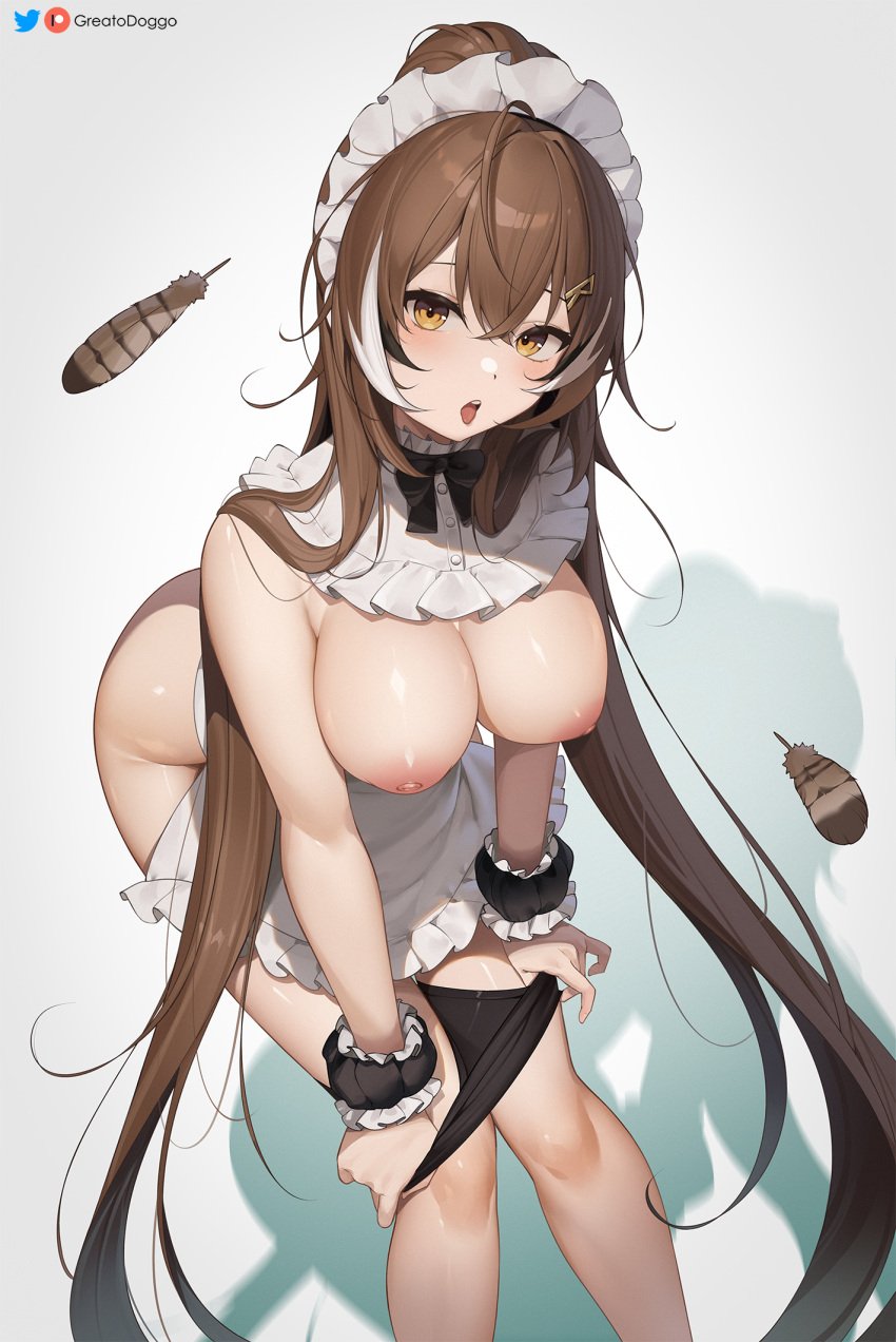 1girls breasts brown_eyes brown_hair female greatodoggo hololive hololive_english hololive_english_-council- hololive_english_-promise- large_breasts light-skinned_female light_skin long_hair maid maid_headdress nanashi_mumei nude nude_female virtual_youtuber