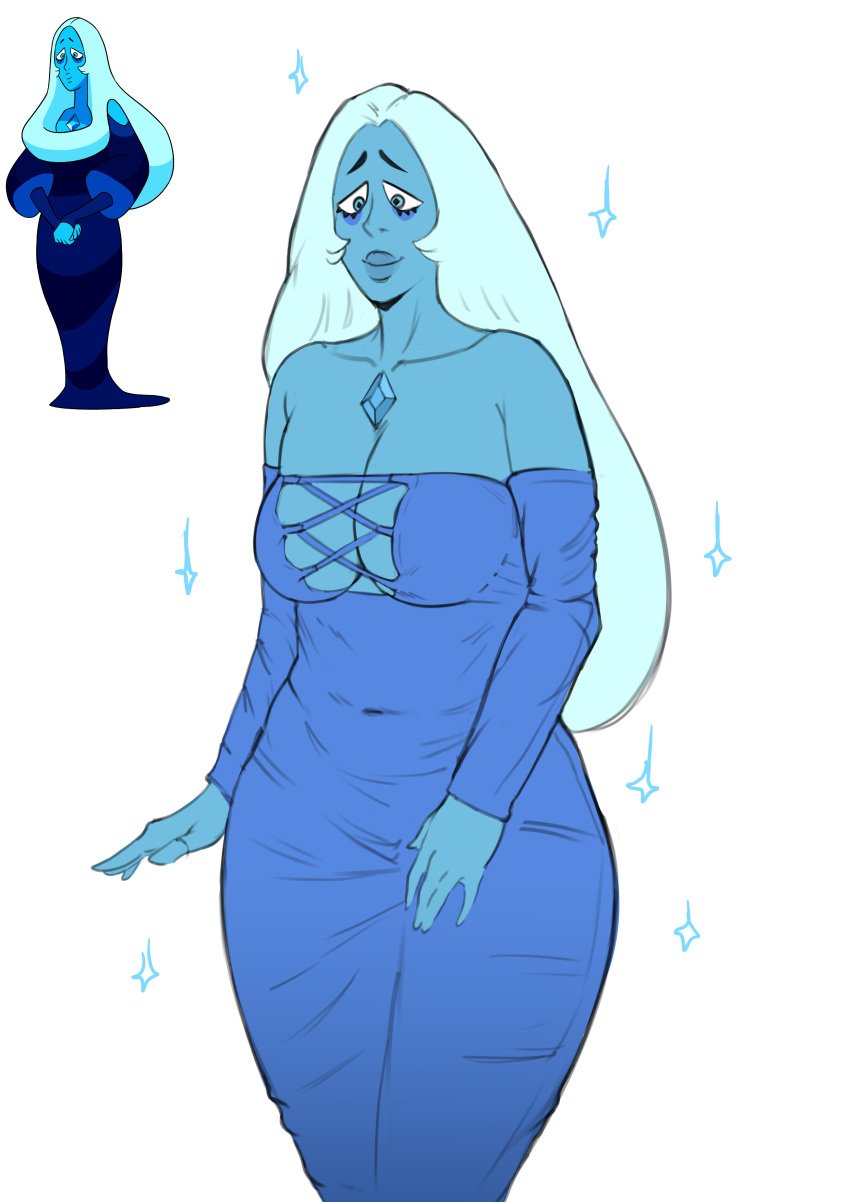 2d 2d_(artwork) big_breasts blue_body blue_diamond_(steven_universe) blue_eyes blue_hair blue_skin cartoon_network chubby color colored curvy diamond_authority digital_media_(artwork) dress female gem gem_(species) hair long_hair milf r4stishk4 reference_image smile steven_universe steven_universe:_the_movie steven_universe_future white_background