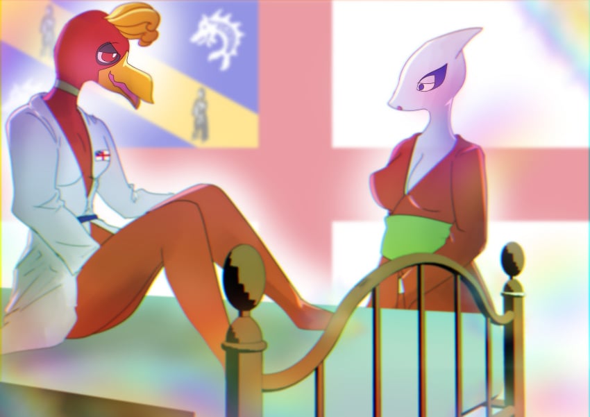 absurd_res anthro asian_clothing bathrobe_only bed blush breasts clothing duo east_asian_clothing female flag furniture futanari generation_2_pokemon herm hi_res ho-oh intersex intersex/female japanese_clothing legendary_pokemon lugia masturbation nintendo pokemon pokemon_(species) tapirclip yukata