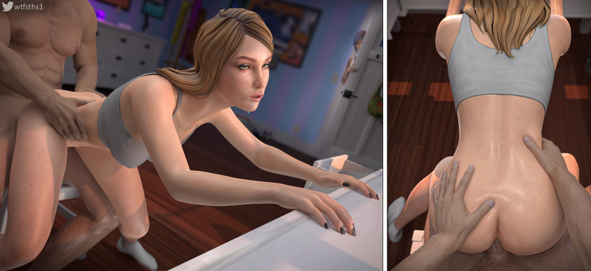 1boy 2girls 3d anal anal_penetration anal_sex being_watched bent_over black_nails bottomless bra caught caught_in_the_act cheating cheating_girlfriend chloe_price female fingernails green_eyes hi_res life_is_strange life_is_strange:_before_the_storm light-skinned_female light_skin male nail_polish nailpolish partial_male partially_clothed partly_clothed rachel_amber sex socks taken_from_behind teenage_girl teenager voyeur watching white_socks wtfsths