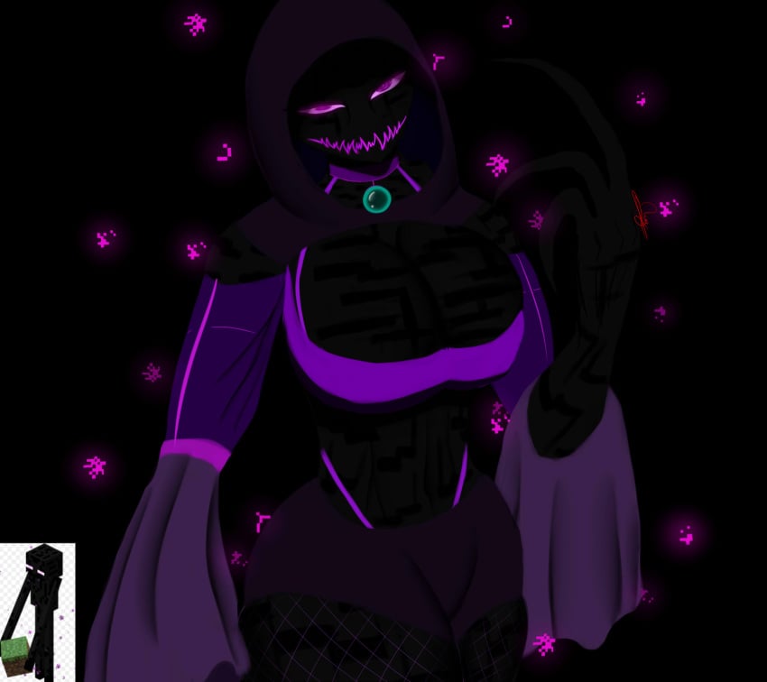 black_body breasts ender enderman enderwoman female female_only humanoid minecraft nahuelconer purple_eyes reference_image