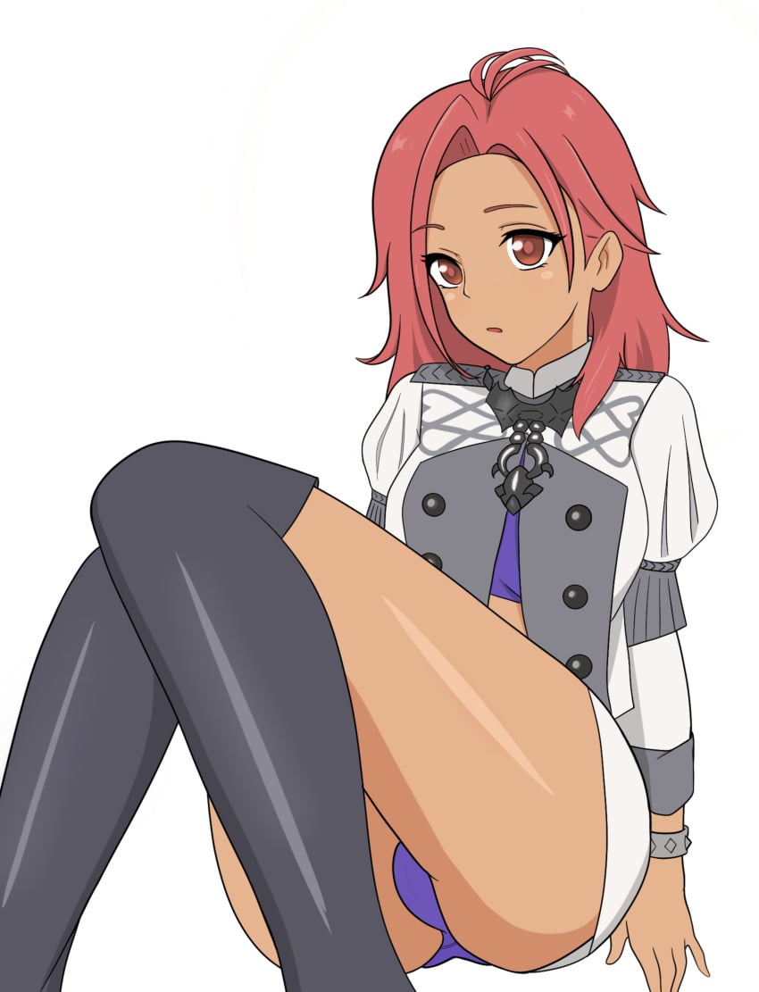 1girls ass bare_midriff bare_thighs big_ass breasts dark-1girls dark-skinned_female dark_skin female female_only fire_emblem fire_emblem:_three_houses garreg_mach_monastery_uniform hapi_(fire_emblem) long_sleeves medium_hair midriff nintendo open_mouth panties pantyshot pantyshot_(sitting) purple_panties red_eyes red_hair skinned_female skirt small_breasts solo thighhighs thighs underwear upskirt yoshio_hentai