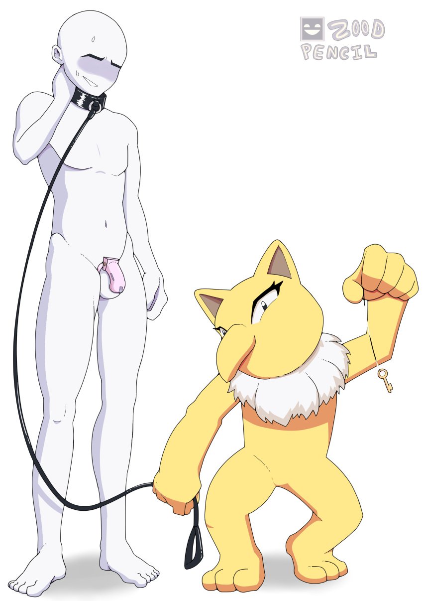 1boy 1pokemon absurd_res anthro chastity_cage chastity_device collar dominant dominant_female faceless_character faceless_male female female_hypno fur_collar generation_1_pokemon hi_res human humanoid hypno hypno_(pokemon) interspecies key larger_male leash leash_and_collar leashed_collar male male/female male_human/female_pokemon mammal nintendo nude_male pokemon pokemon_(species) pokephilia size_difference submissive submissive_male yellow_body zoodpencil