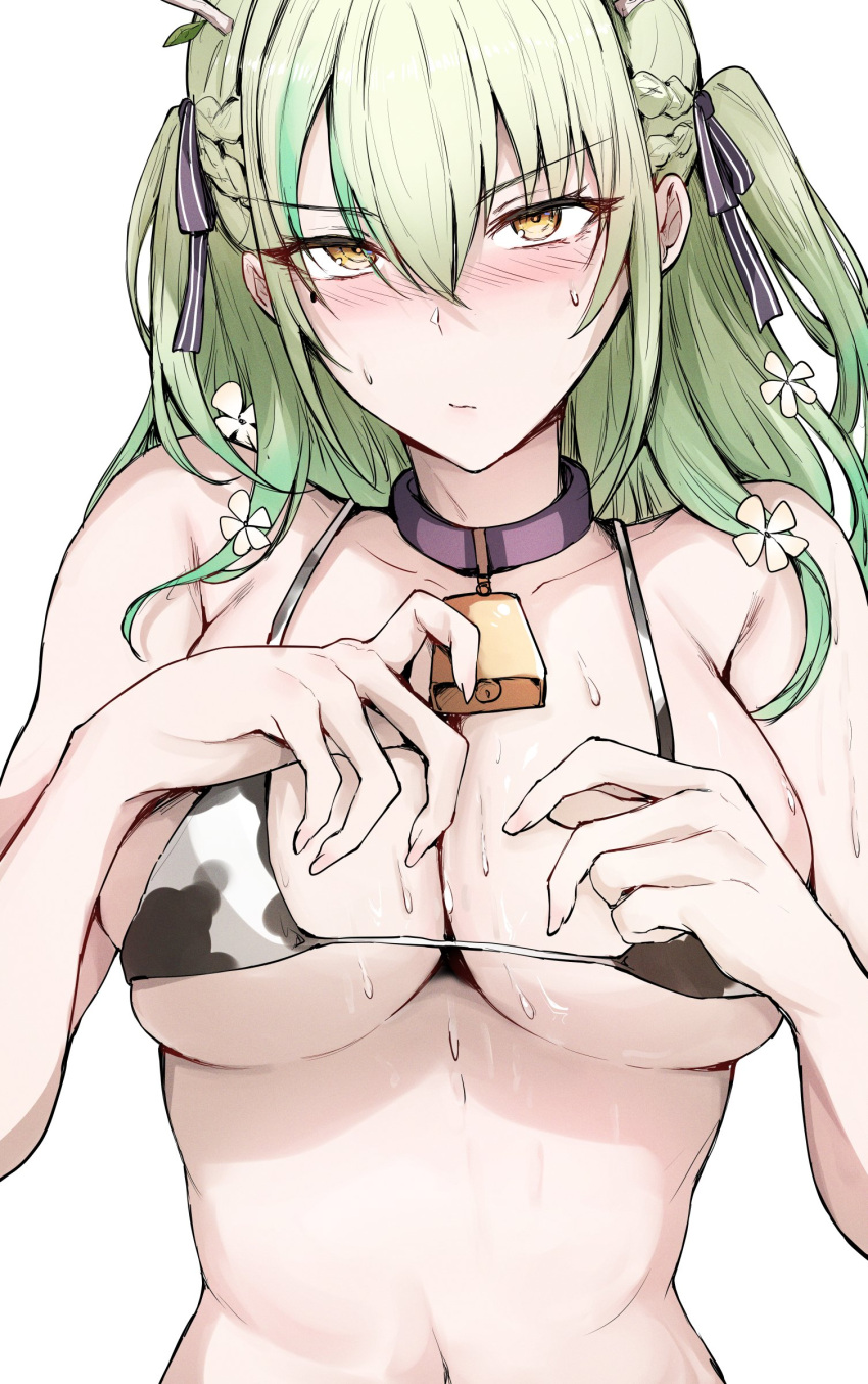 1girls angry_face blush breasts ceres_fauna ceres_fauna_(3rd_costume) cowkini cute flowers_in_hair hololive hololive_english hololive_english_-council- hololive_english_-promise- large_breasts sakiya virtual_youtuber