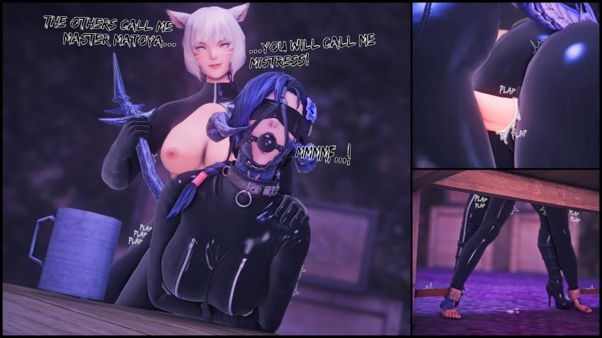 1futa 1girls 3d au_ra ball_gag blindfold bondage collar cum dominatrix final_fantasy final_fantasy_xiv from_behind futa_on_female futanari gag harness_ball_gag harness_gag kisa_kha latex miqo'te straitjacket struggling tail_grab xaela y'shtola