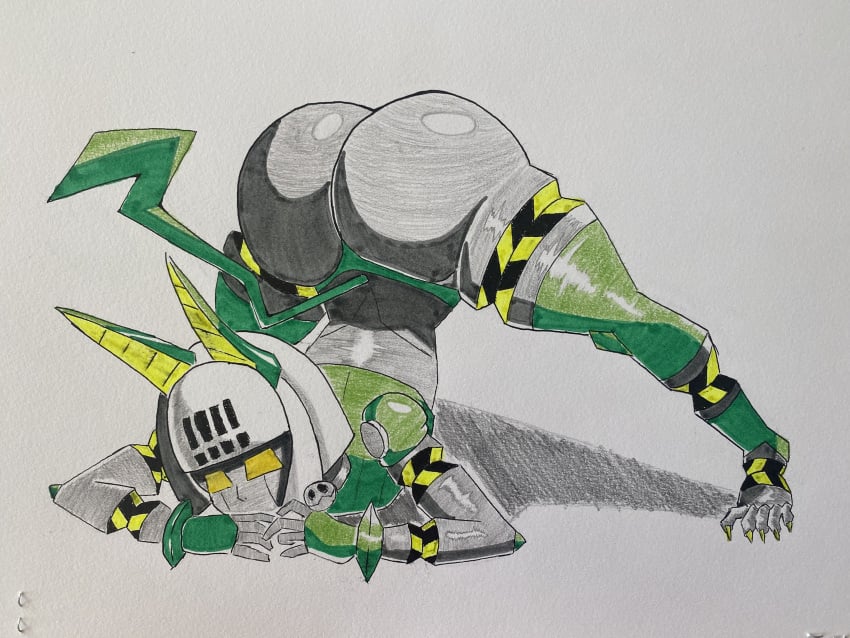 ass face_down_ass_up huge_ass humanoid jack-o_pose obi_almighty robo-fortune robot robot_girl shiny_ass skullgirls thick_thighs traditional_media_(artwork) yellow_eyes