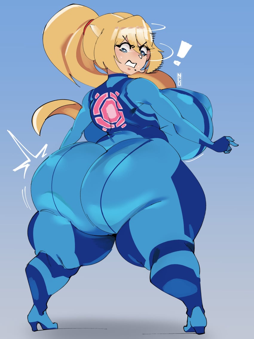 1girls ass ass_focus behemaid big_ass blonde_hair blue_eyes bodysuit female female_only huge_ass huge_breasts hyper hyper_ass hyper_breasts light-skinned_female metroid nintendo samus_aran shortstack tagme thick_thighs tight_clothing yeehawt0wn zero_suit_samus