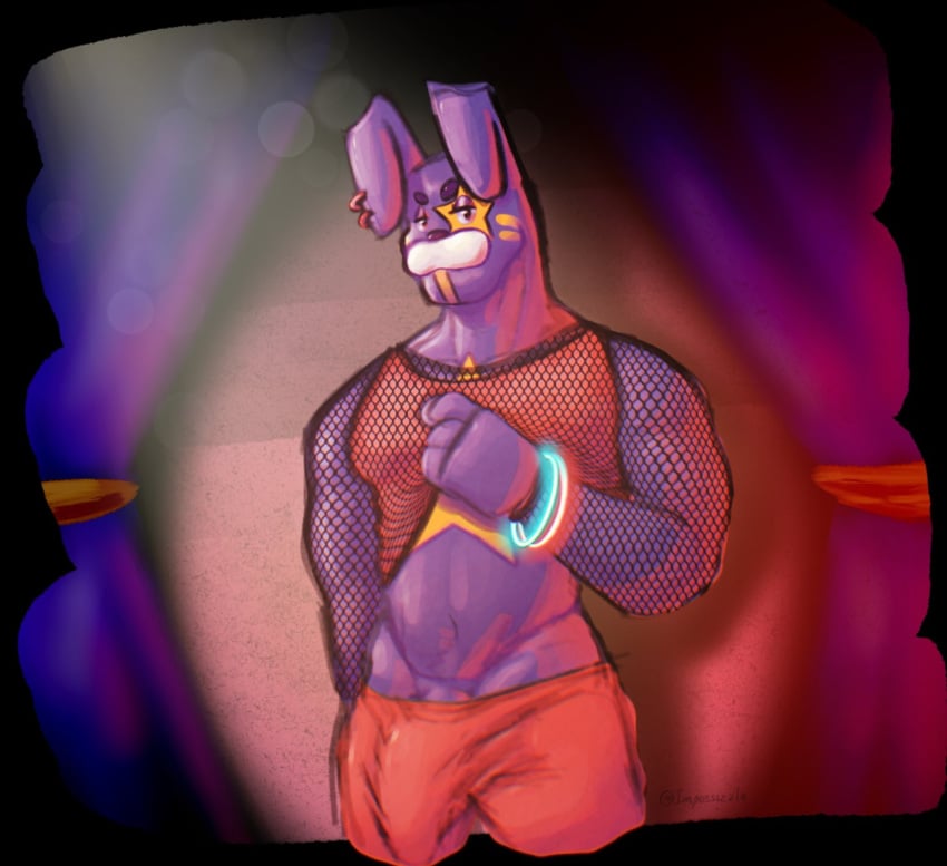 1boy 1male 2023 anthro anthro_focus anthro_only anthro_solo big_bulge big_penis bodypaint bulge bulge_through_clothing clothed clothed_male clothing digital_drawing_(artwork) digital_media_(artwork) ear ears_down facepaint five_nights_at_freddy's five_nights_at_freddy's:_security_breach furry furry_male furry_only glamrock_bonnie_(fnaf) humanoid_genitalia humanoid_penis impossizzle lagomorph lagomorph_humanoid leporid leporid_humanoid lifting_clothing looking_at_viewer male male_anthro male_focus male_only nave pants penis penis_outline pierced_ears piercing piercings rabbit rabbit_humanoid scottgames solo_male steel_wool_studios tank_top tank_top_lift