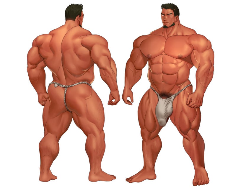 balls bara beard bulge facial_hair flaccid fundoshi fundoshi_only kuromine_hiraya male male_only muscles muscular penis solo solo_male yuatari