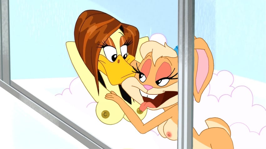 2girls anthro bath bathtub bathtub_sex bunny_girl cartoon_network duck female female_only lesbian_sex licking_breast licking_nipples lola_bunny looney_tunes multiple_girls no_bra no_clothes no_panties only_female the_looney_tunes_show tina_russo warner_brothers yuri