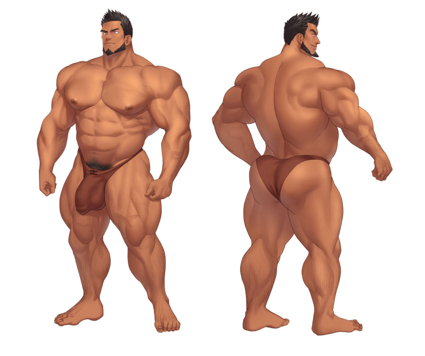 balls bara beard bulge facial_hair flaccid kuromine_hiraya male male_only muscles muscular penis solo solo_male yuatari