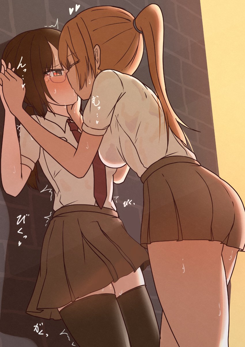 1futa cry cute female hiding_penis kissing school_uniform yuri