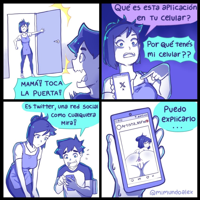 4koma alex's_mom alex_(mimundo_alex) ass_focus blue_hair comic female incest mbhen114 mimundo_alex mother pornography spanish_text