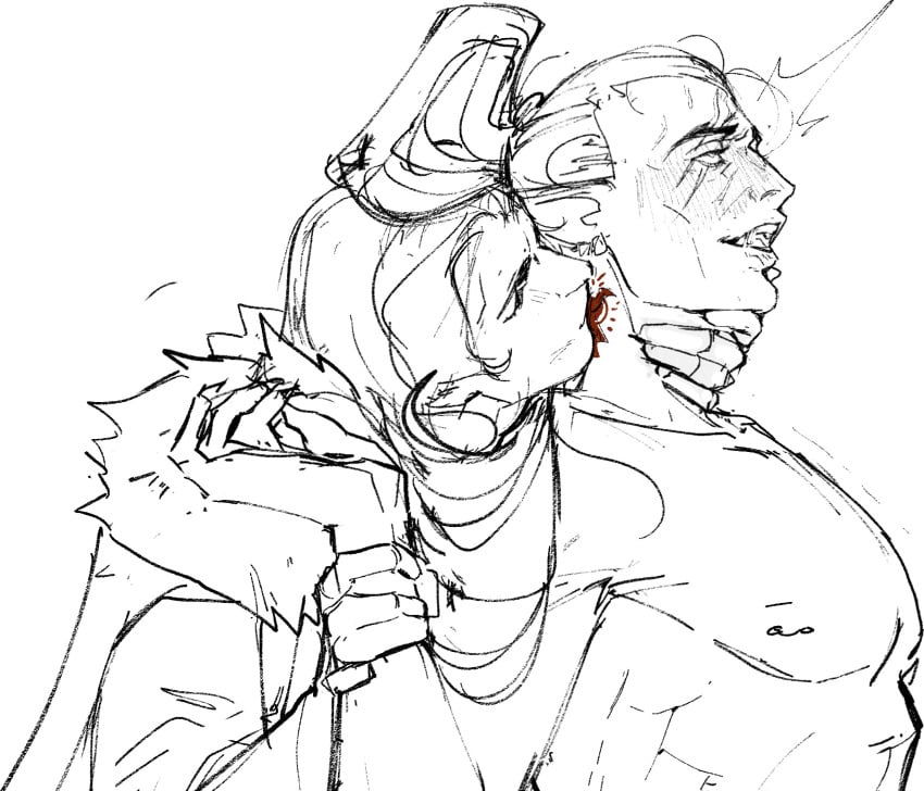 2boys ahe_gao biting_neck blood blush choking consensual dark_eldar drukhari ear_piercing eldar enjoying eyes_rolling_back gay holding_neck holding_wrist imperium_of_man long_hair lord_captain_von_valancius marazhai_aezyrraesh mouth_open nipple_piercing pointy_ears ponytail rogue_trader rogue_trader_(video_game) sharp_teeth shirtless somatrasiel submissive_male warhammer_(franchise) warhammer_40k yaoi