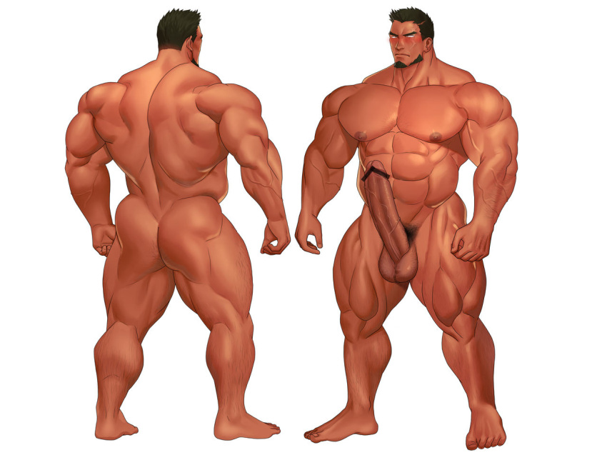 balls bar_censor bara beard boner censor_bar censored censored_genitalia censored_penis erection facial_hair kuromine_hiraya male male_only muscles muscular nude penis solo solo_male yuatari