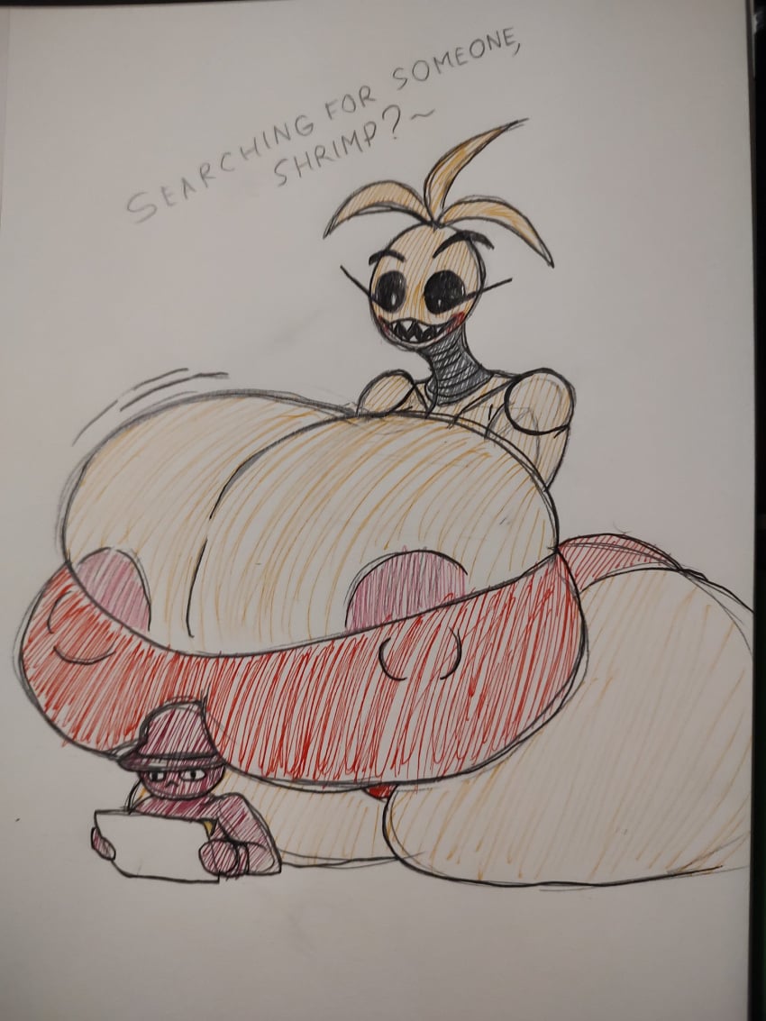 ass_bigger_than_head barely_clothed bigger_female bodysuit boob_window breasts_bigger_than_head casual casual_nudity clothed female five_nights_at_freddy's giantess hyper_ass hyper_breasts laliche32 larger_female nipples_visible_through_clothing no_bra no_underwear paper_drawing public public_nudity robot robot_girl security_guard sideass sketch smaller_female smaller_male teasing toy_chica_(fnaf)