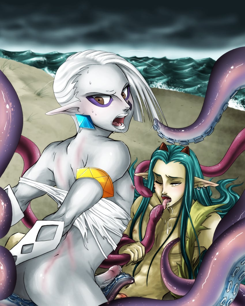 2boys androgynous beach demon femboy ghirahim male male_only malesub monster ocean octopus_tentacle penis skyward_sword sword_spirit tentacle_on_male tentalus the_legend_of_zelda unknown_artist yaoi