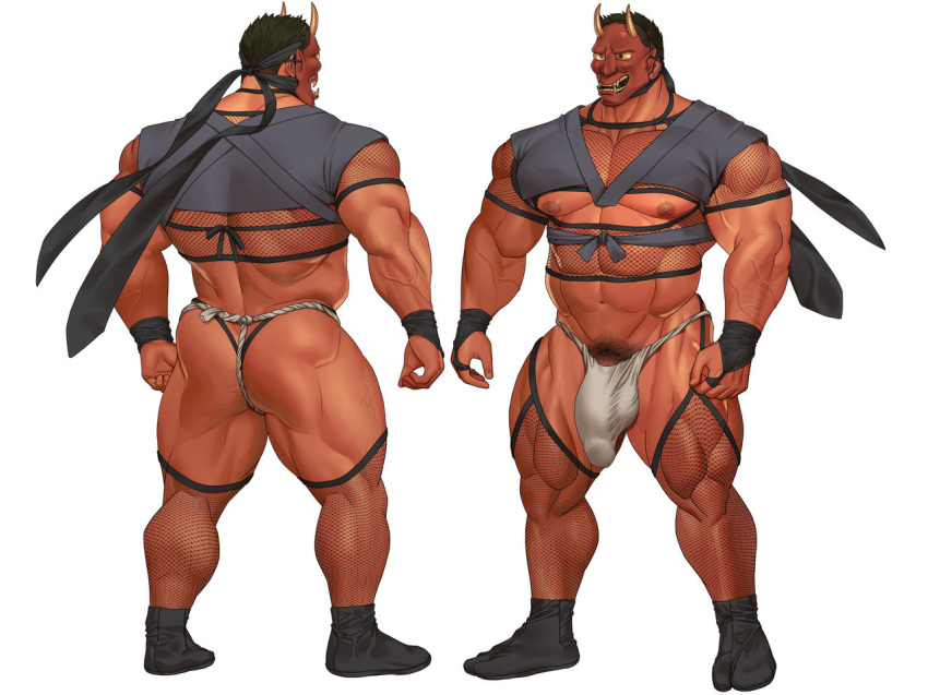 balls bara beard bulge facial_hair flaccid fundoshi kuromine_hiraya male male_only mask muscles muscular penis solo solo_male yuatari