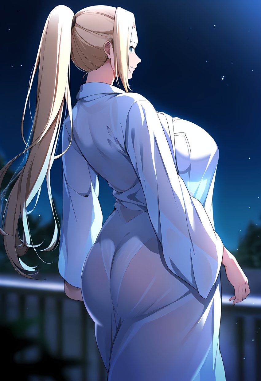 1girls ai_due ai_generated arm_support ass back_view balcony big_ass big_breasts blonde_hair blue_eyes blush boruto:_naruto_next_generations bra breasts breasts_bigger_than_head female female_only hair_over_one_eye highleg highleg_panties highleg_thong huge_ass huge_breasts ino_yamanaka large_breasts lingerie long_hair looking_at_viewer looking_back mature mature_female mature_woman milf nai_diffusion naruto naruto:_the_last naruto_(series) naruto_shippuden night outdoors panties plump railing rear_view revealing_clothes robe see-through see-through_clothing silk skimpy skimpy_clothes solo solo_focus stable_diffusion thick_thighs thighs thong very_long_hair voluptuous voluptuous_female