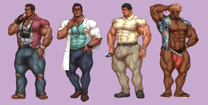 balls bara beard bulge clothing facial_hair flaccid fully_clothed kuromine_hiraya male male_only multiple_males muscles muscular penis yuatari