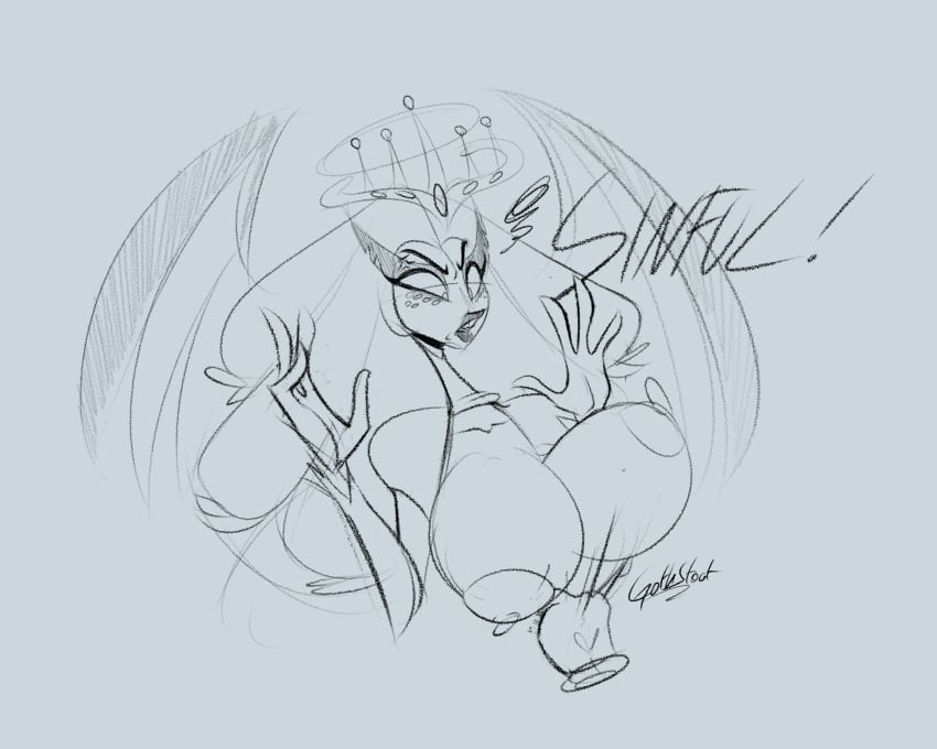 angel angel_girl big_breasts breasts_out clothed female female_only gothstoat hazbin_hotel sera_(hazbin_hotel) sketch