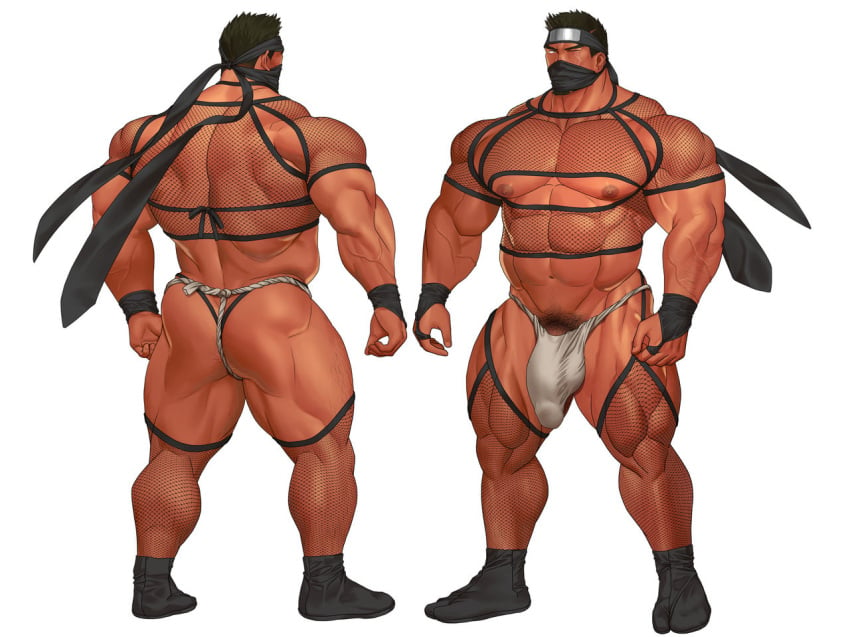 balls bara beard bulge facial_hair flaccid fundoshi kuromine_hiraya male male_only mask mesh muscles muscular penis solo solo_male yuatari