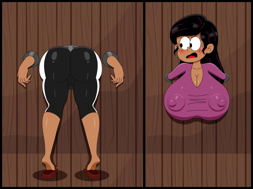 2d big_ass big_breasts big_nipples cameltoe fanart female ferozyraptor i_think_we_all_know_where_this_is_going long_hair nipple_bulge nipples_visible_through_clothing ronnie_anne_santiago split_screen stuck_in_wall the_loud_house through_wall we_all_know_what_going_to_happen xsherlock420_(artist)