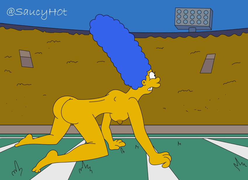 1girls 20th_century_fox ass barefoot big_ass breasts bubble_butt dat_ass feet female marge_simpson mature_female milf nude saucyh0t sideboob solo tagme the_simpsons yellow_body