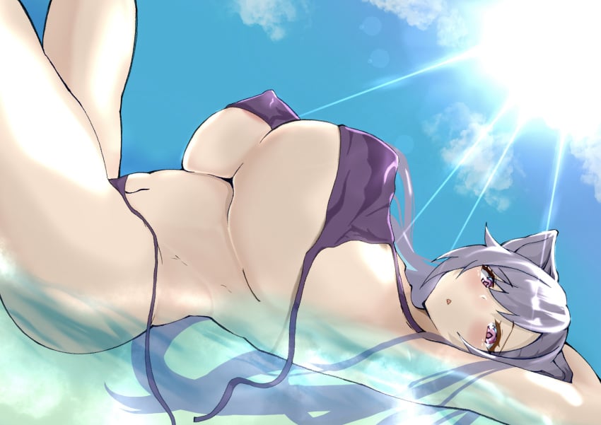 1girls babycastella5 big_breasts big_thighs bikini blush breasts busty female genshin_impact gigantic_breasts huge_breasts huge_thighs keqing_(genshin_impact) large_breasts large_thighs laying_down massive_breasts navel purple_bikini purple_eyes purple_hair purple_swimsuit swimsuit thick_thighs thighs voluptuous