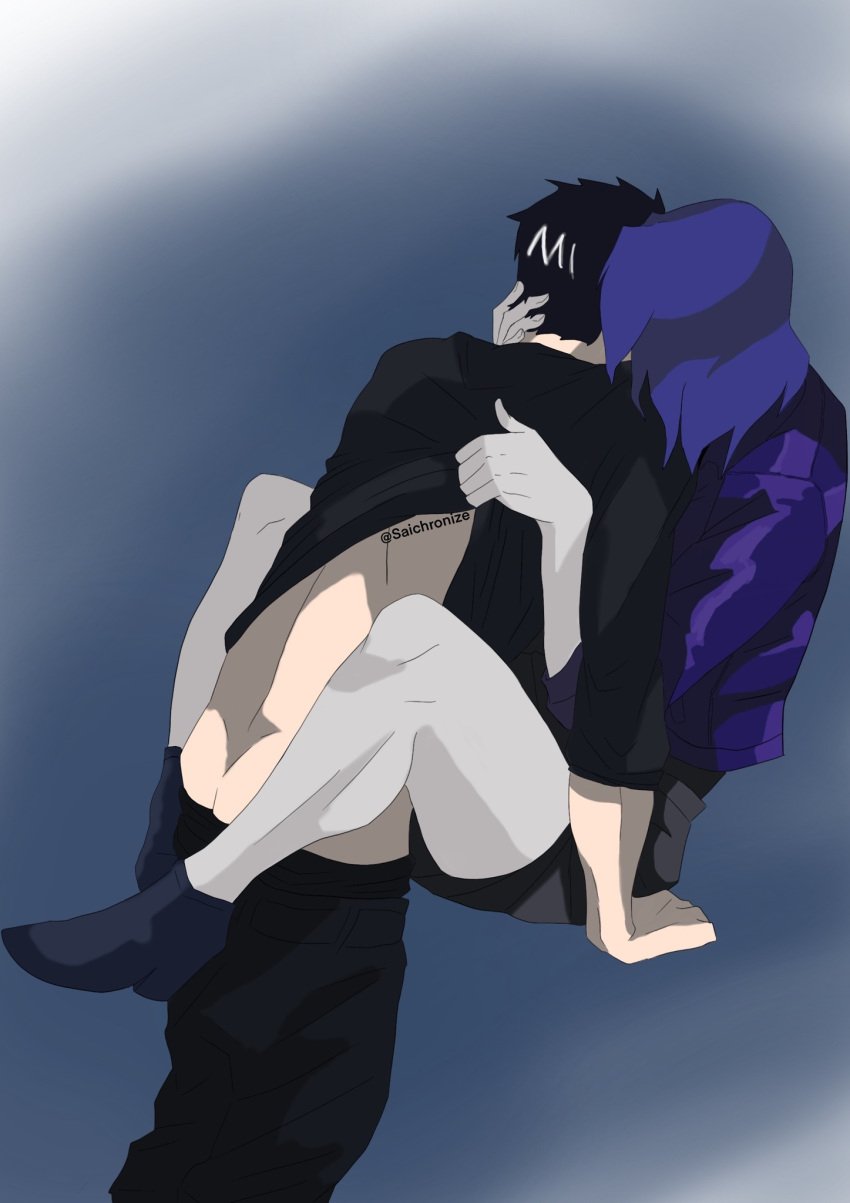 1boy 1girls clothed_sex damian_wayne damian_wayne_(dcamu) dc dc_comics dcamu female legs_around_partner male male/female pants_down pulling_clothing purple_hair rachel_roth raven_(dc) raven_(dcamu) robin_(damian_wayne) robin_(dc) saichronize shirt_lift shirt_up shoes straight teen_titans