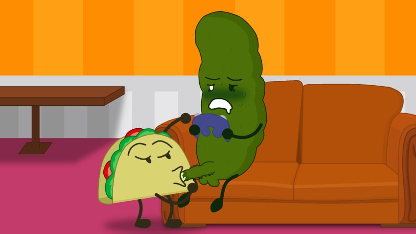 1boy 1boy1girl 1girls 1male blowjob blush couch female inanimate_insanity male male/female object_show object_shows oral oral_sex pickle pickle_(ii) sex table taco taco_(ii)