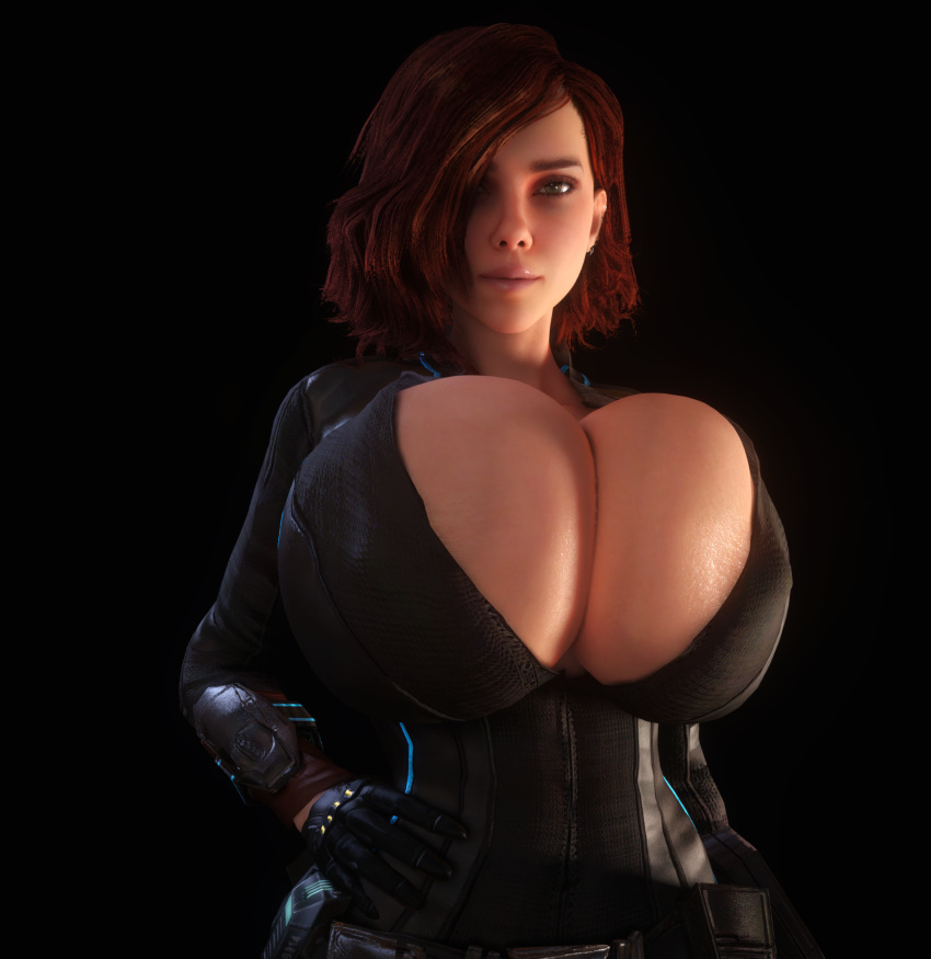 1girls 3d alternate_breast_size asymmetrical_hair black_bodysuit black_widow_(marvel) bodysuit breasts breasts_bigger_than_head cleavage clothed clothed_female enormous_breasts female female_only gigantic_breasts gloves green_eyes hair_over_one_eye hand_on_hip hand_on_own_hip hourglass_figure huge_breasts human human_female human_only looking_at_viewer marvel marvel_cinematic_universe massive_breasts natasha_romanoff open_bodysuit open_clothes red_hair skin_tight solo thick_thighs tight_clothes vaako wide_hips