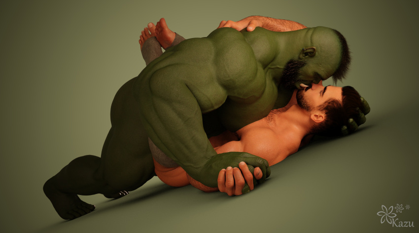 2boys 3d 3d_(artwork) 3d_model anal anal_sex artist_logo artist_name bara beard beefy black_hair body_hair facial_hair gay gay_anal gay_kissing gay_male gay_sex green_body green_skin hairy_male handholding human humanoid implied_anal interspecies interspecies_bara interspecies_fuck interspecies_sex intimate kazuworks kissing light-skinned_male light_skin making_love male male/male male_only male_penetrated male_penetrating manly masculine mature_male mohawk_(hairstyle) muscles muscular_male mustache no_visible_genitalia nude_male orc orc_male orc_on_human original original_characters sensual tender veiny_muscles