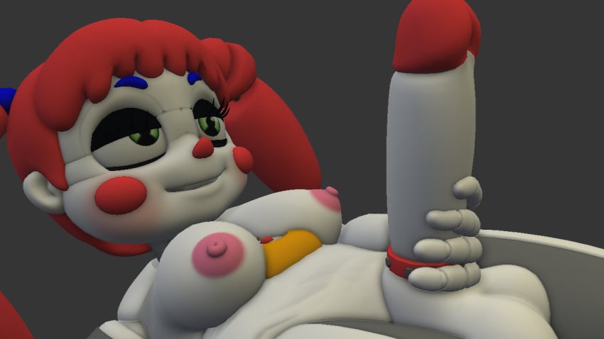 1futa baby_(fnafsl) big_penis circus_baby circus_baby_(fnaf) female five_nights_at_freddy's futa_only futanari green_eyes masturbation prisma3d red_hair robot_girl self_upload solo white_body