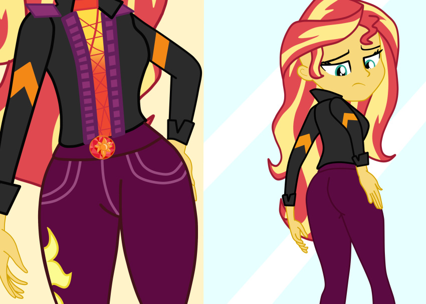 1girls ass equestria_girls female female_only friendship_is_magic gmaplay hasbro hi_res highres looking_back my_little_pony sad sunset_shimmer two_tone_hair