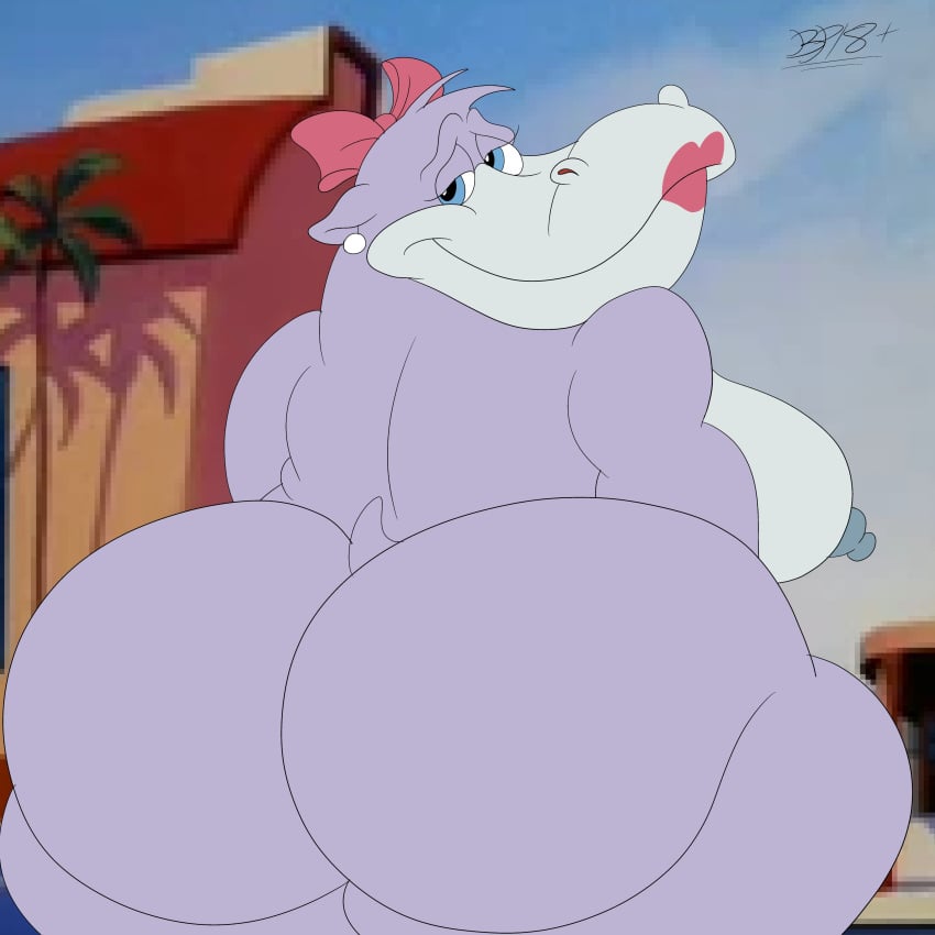 animaniacs anthro big_ass big_breasts big_butt blastprocessing16 blue_eyes eyelashes hi_res hippopotamus marita_hippo nipples obese obese_female warner_brothers