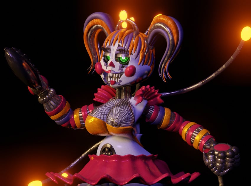 1girls 3d breasts cheek_markings claw clawed_fingers female female_only five_nights_at_freddy's five_nights_at_freddy's:_sister_location green_eyes multicolored_hair multicolored_lips multicolored_lipstick rainyday85 robot robot_girl scrap_baby scrap_baby_(fnaf) scrap_baby_(rainyday85) twintails white_body