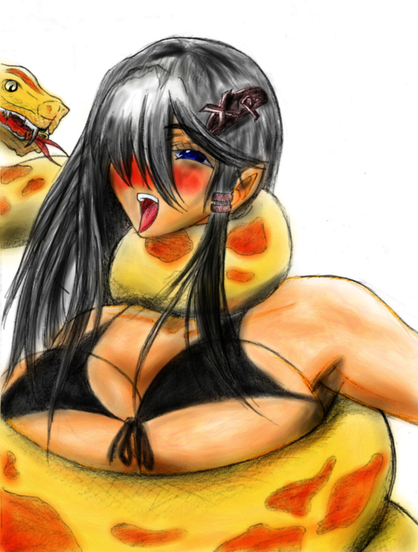 asphyxiation bikini blush coiling constriction huge_breasts open_mouth os-tan snake snakes strangling tongue xp-tan