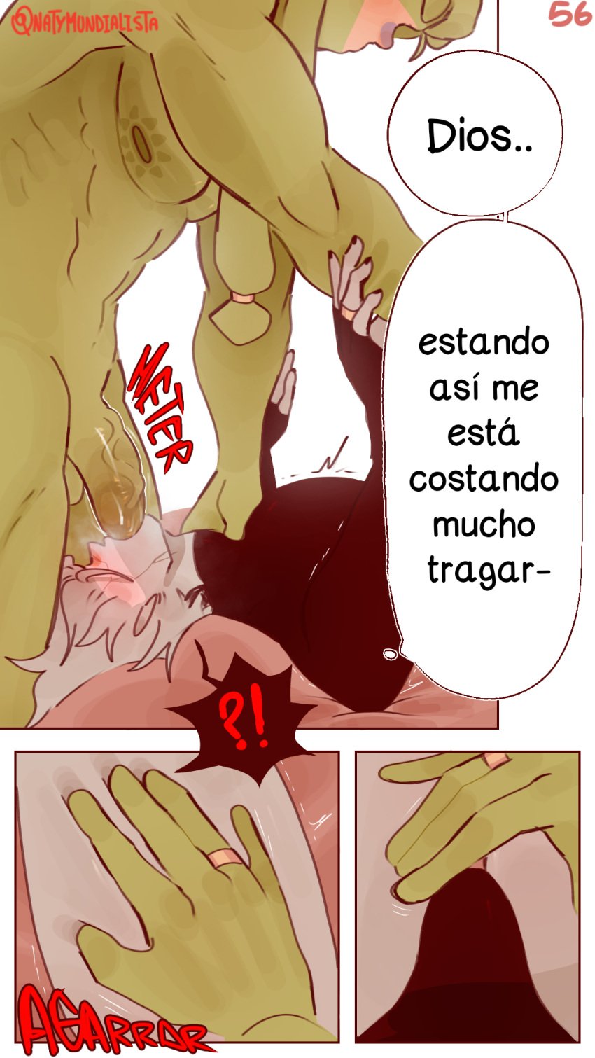 2boys argentina_(countryhumans) blowjob brazil_(countryhumans) comic comic_page countryhumans couple cum deep_throat domination gay kinky_naty male married_couple on_bed page_56 page_number precum spanish_text submissive_male throat_swabbing