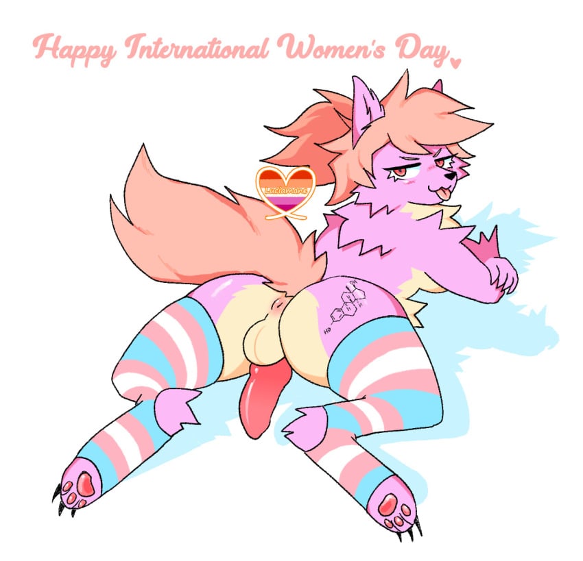 1futa :p animal_genitalia animal_penis anthro anus ass estrogen furry futa_only futanari lesbian_pride_colors looking_at_viewer luci_(lucia_mane) lucia_mane penis pink_eyes pink_fur solo thighhighs thighs tongue tongue_out transgender_pride_colors women's_day