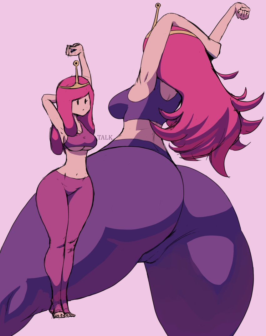 1girls adventure_time ass breasts cartoon_network female p0stalk pink_hair pink_skin princess_bubblegum stretching tagme yoga_pants