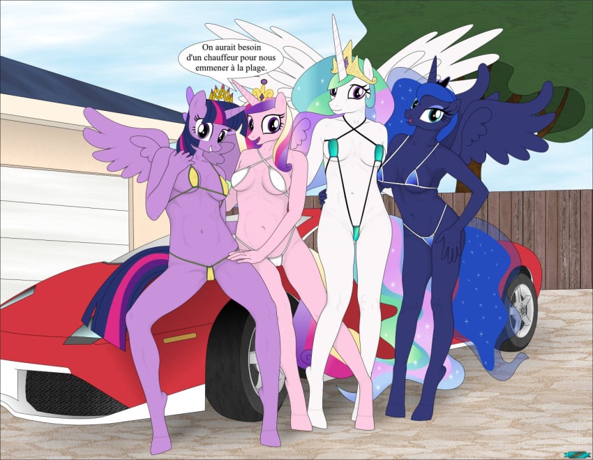 alicorn anthro bikini clothing equine fab3716 female french_text friendship_is_magic group mammal my_little_pony princess_cadance_(mlp) princess_celestia_(mlp) princess_luna_(mlp) princess_twilight_sparkle_(mlp) swimsuit text twilight_sparkle_(mlp)